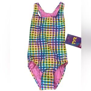 TYR Sunset Plaid Maxfit One Piece Swimsuit, Girl's Size 12, Multi NEW MSRP $44